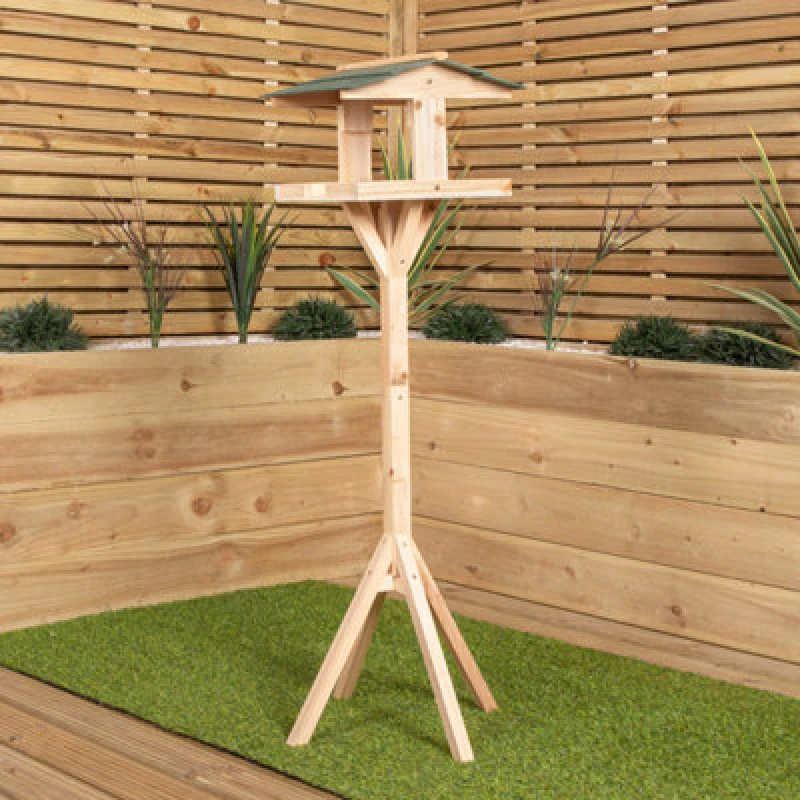 Image of Samuel Alexander 1.16M Traditional Wooden Garden Bird Seed Feeder Table With Green Roof