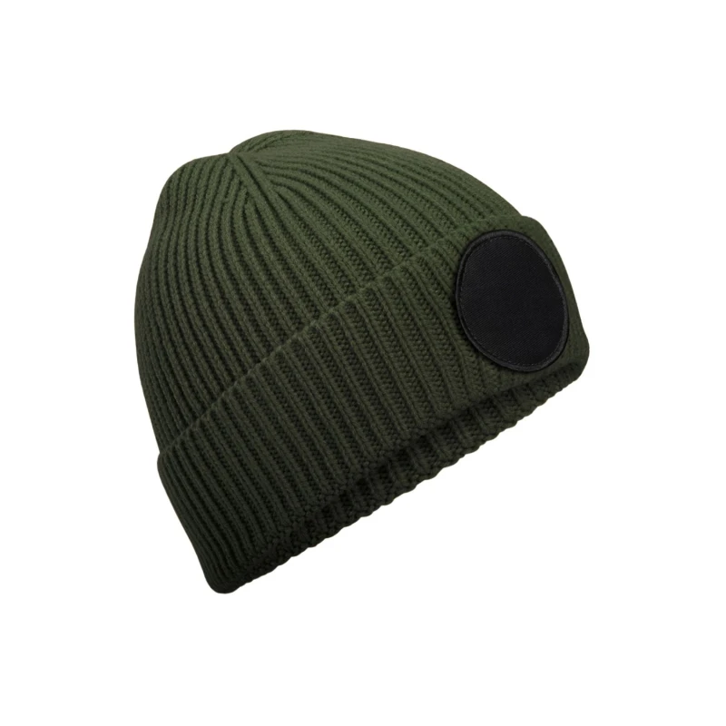 Image of Beechfield Beechfield Men Fashion Circular Patch Beanie in Dark Olive Dark Olive One Size Male 5063574673723