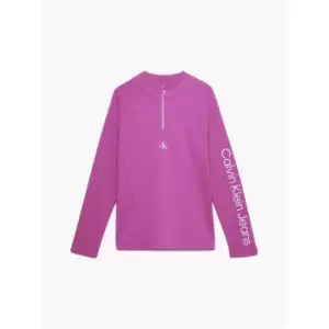 Image of Calvin Klein Jeans Hero Logo Rib Zip Up Ls Top - Purple