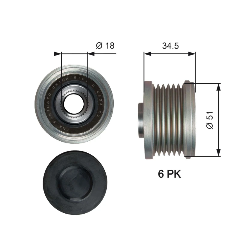 Image of GATES Alternator clutch pulley GATES OAP7218