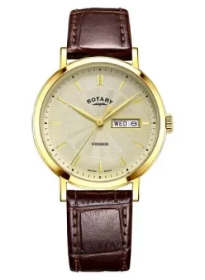 Image of Rotary GS05423/03 Windsor Gold Dial Brown Leather Strap Watch