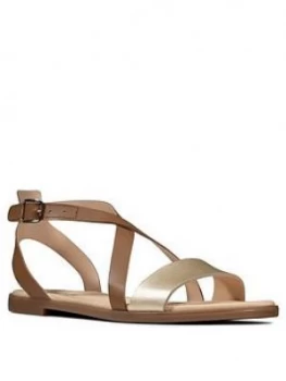 Image of Clarks Bay Rosie Leather Flat Sandal - Tan