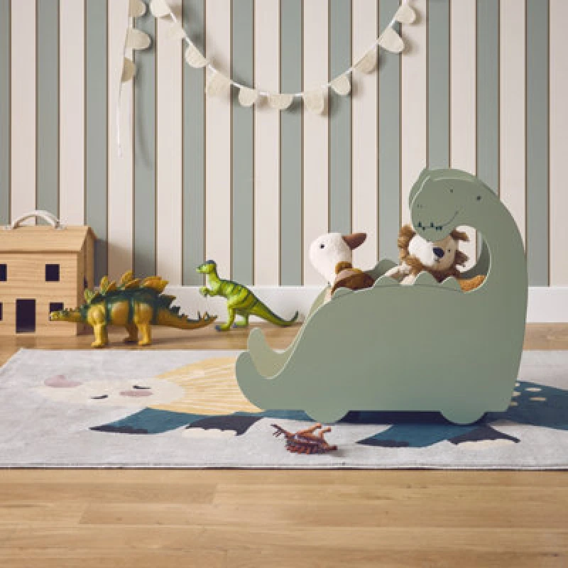 Image of sweeek Toy Box For Children With Wheels Dinasour Green