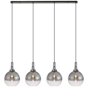 Image of Luminosa Linear 4 Light Pendant E27 With 30cm Globe Glass, Smoked, Clear Black Chrome, Matt Black