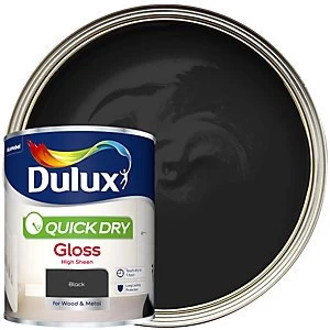 Image of Dulux Quick Dry Black Gloss High Sheen Paint 750ml