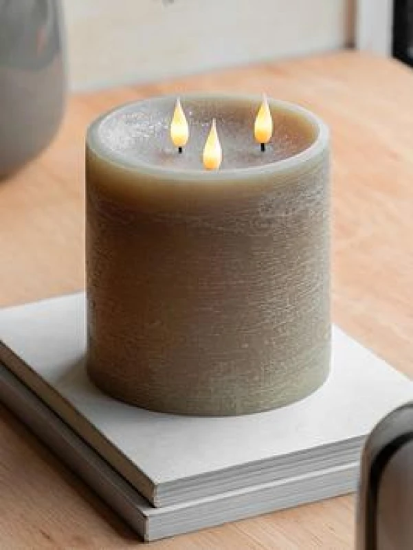 Image of Crossland Grove LED 3 Wick Candle Warm Grey 150X150X150mm, Grey 5056690000000