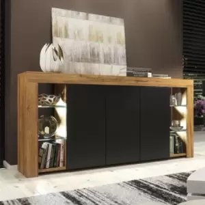 image of Creative Furniture - Sideboard tv Unit Display Cabinet Cupboard tv Stand Living Room Matte Doors - Oak & Black - Oak & Black