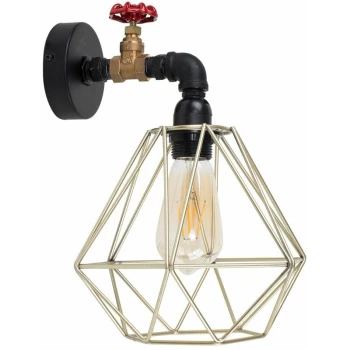 image of Industrial Black Wall Light + Gold Metal Light Shade