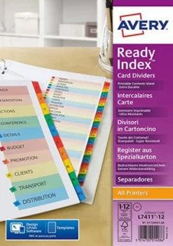 image of Original Avery ReadyIndex A4 Dividers with Coloured Contents Sheet Matching Mylar Tabs 1 10