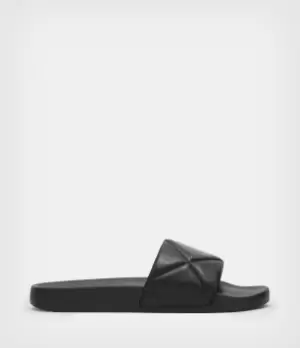 Image of AllSaints Womens Bell Leather Sliders, Black, Size: UK 5/US 8/EU 38