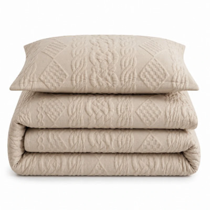Image of Velosso Beige Quilted Knit Pinsonic Duvet Cover And Pillowcase Set Single