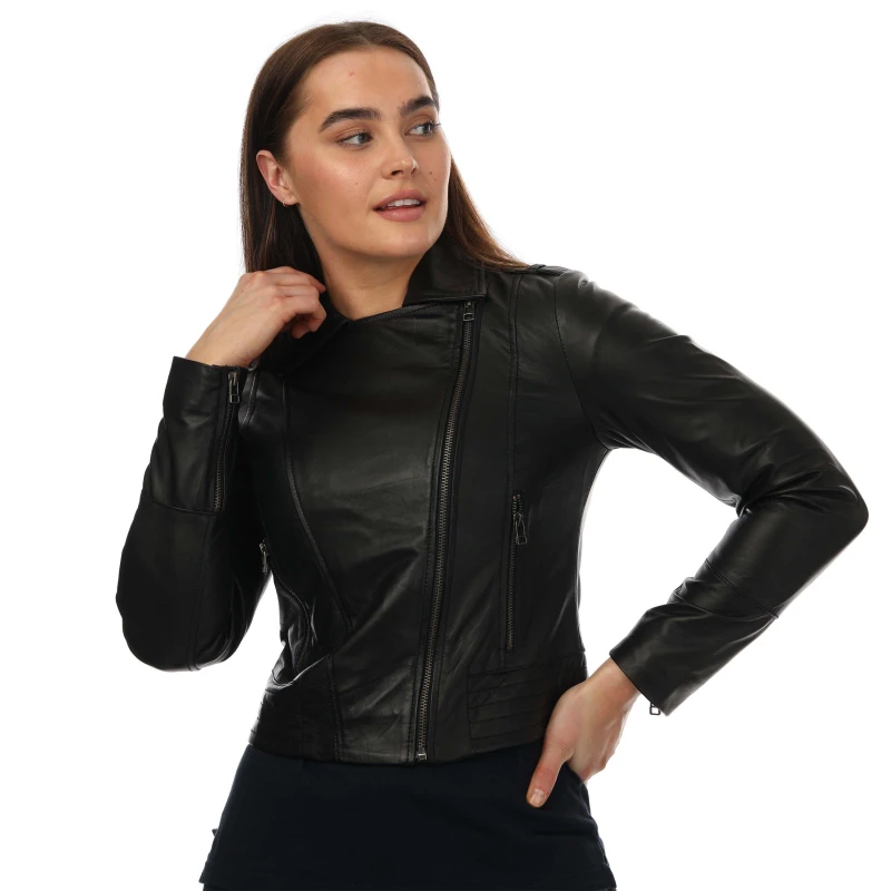 Image of Elle Womens Annette Leather Long Sleeve Jacket Black female 14