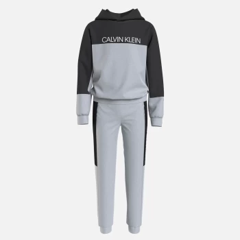 Image of Calvin Klein Colour Block Hoodie Sweatpants Set - Light Grey Heather - 8 Years