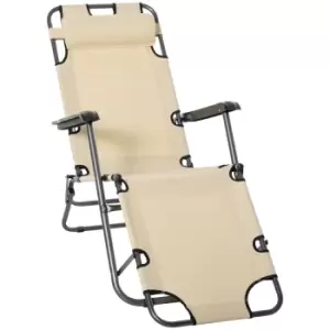 image of Outsunny Reclining Portable Chaise Lounge Chair - Beige