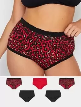 Image of Yours Yours Five Pack Animal Print Full Brief - Red , Red, Size 14-16, Women
