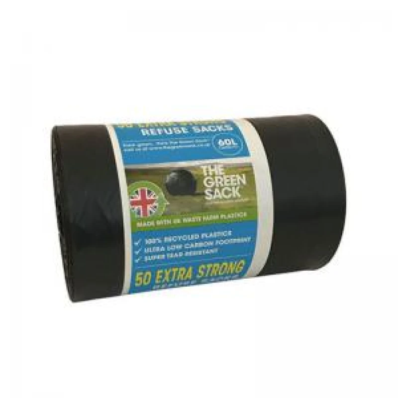 Image of The Green Sack Extra Strong Refuse Sack 60 Litre Black Roll (Pack 50) 0703111