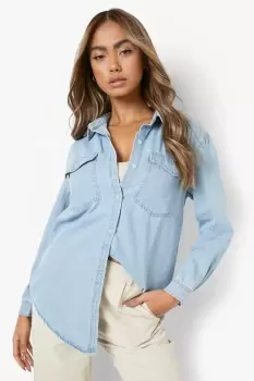 image of Oversized Bleach Wash Denim Shirt