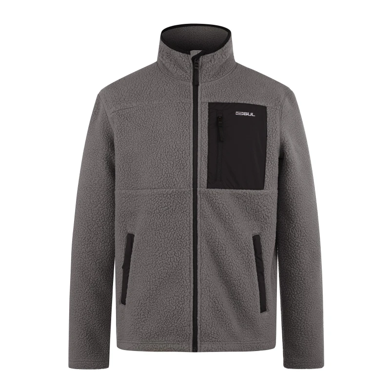 Image of Gul Mens Sherpa Long Sleeve Funnel Neck Zip Pocket Fleece Grey male S