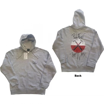 Image of Pink Floyd - The Wall Faded Hammers Logo Unisex Large Zipped Hoodie - Grey