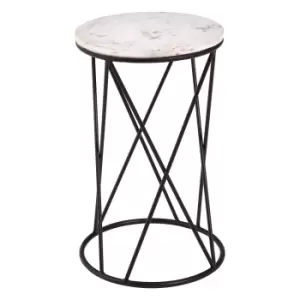 Image of White Marble and Black Iron Side Table