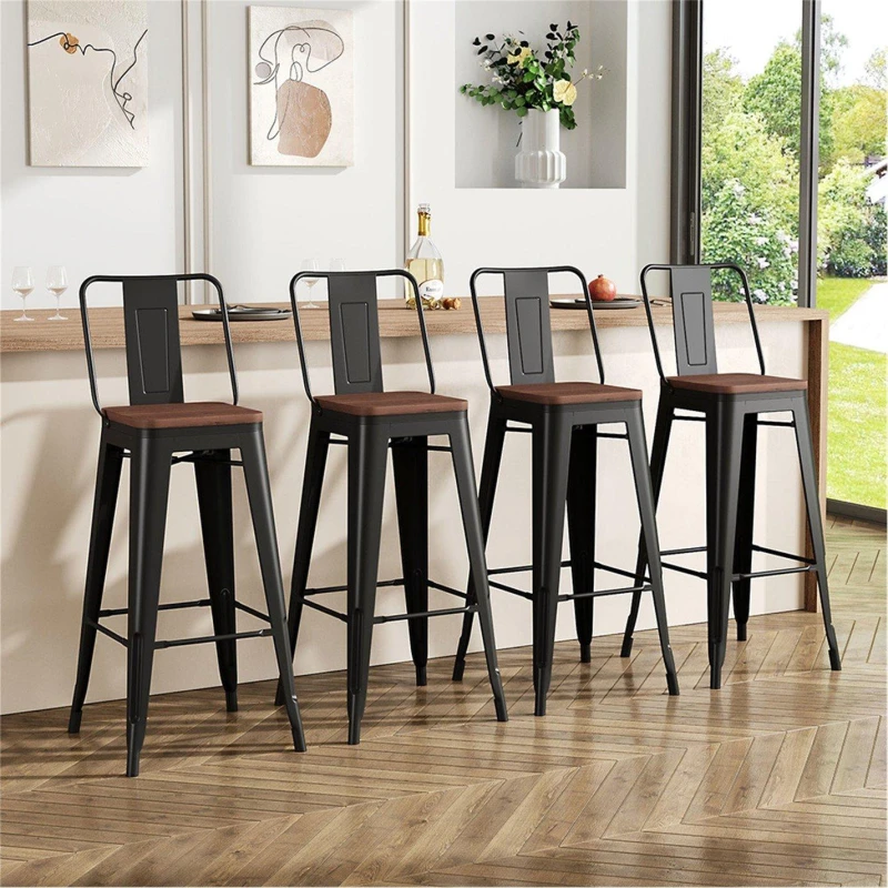 Image of Kabinet UK 4 Set Metal Frame Retro Style High Chair Bar Stool Brown unisex One Size