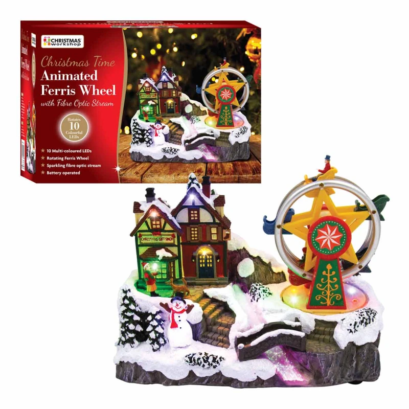 Image of Christmas Workshop LED Xmas Village With Revolving Ferris Wheel