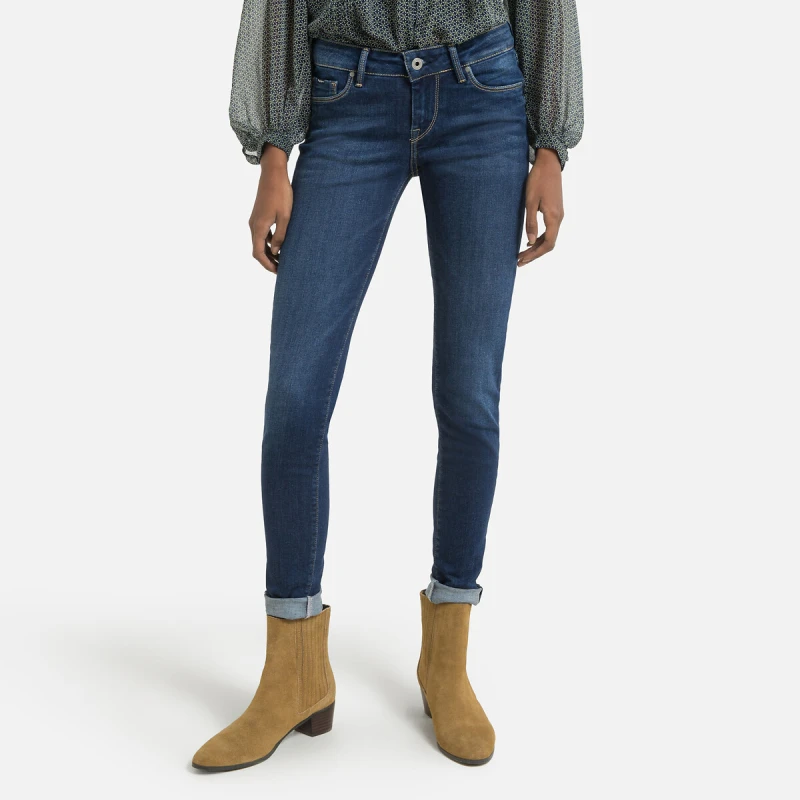 Image of Pepe Jeans Soho Low-Rise Skinny Jeans Dark Used Worn Denim W31 L28