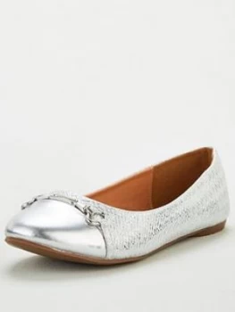 Image of Wallis Toe Cap Trim Ballerina Shoes - Silver, Size 6, Women