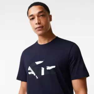 Image of Mens Lacoste Graphic Print Cotton Jersey Lounge T-Shirt Size 3 - S Navy Blue