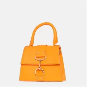 image of Missguided Faux Leather Buckle Detail Top Handle Bag - Orange