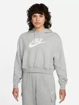Image of Nike NSW Club Fleece GX Crop Hoodie - Dark Grey Heather, Size L, Women
