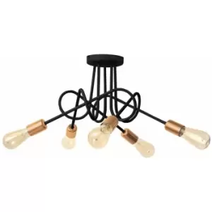 Image of Helam Oxford Multi Arm Semi Flush Ceiling Light Black, Copper 50cm