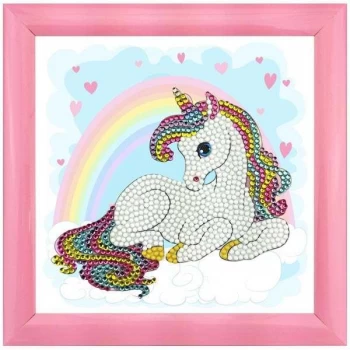 Image of Crystal Art Frameables Kit with Picture Frame Unicorn Rainbow 16cm x 16cm