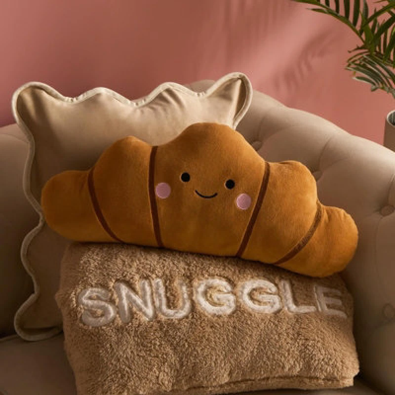 Image of OHS OHS Croissant Shaped Cushion Soft Plush Decorative Pillow, Brown Brown One Size Unisex 5027434233076
