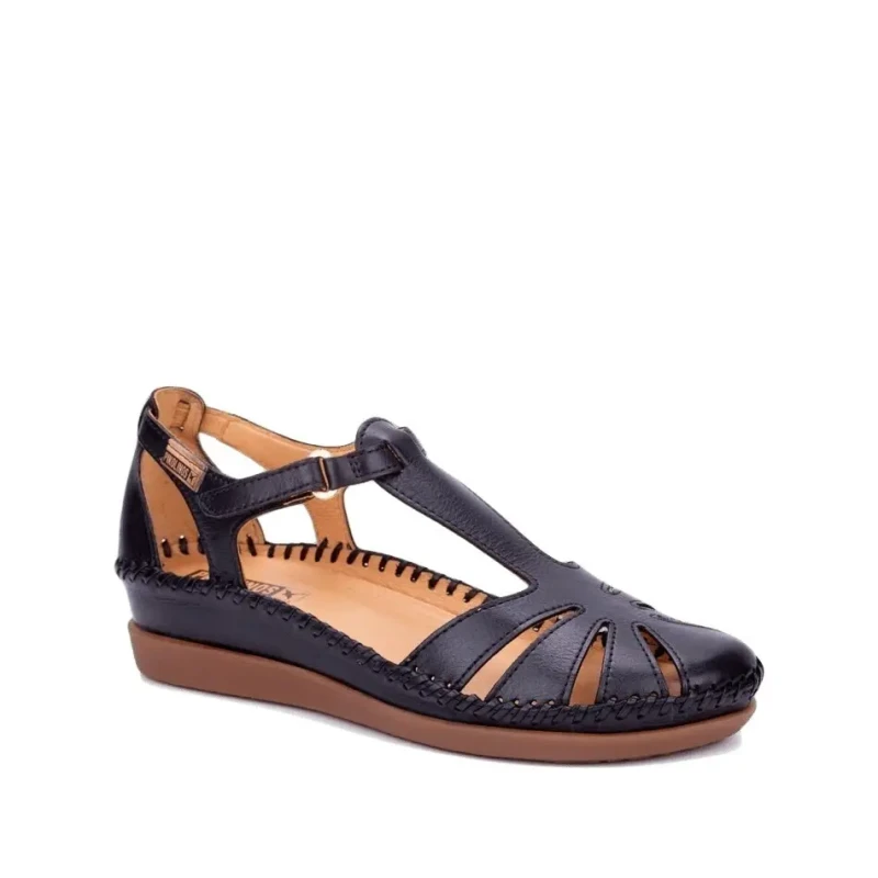 Image of Pikolinos Cadaques Leather Womens Hook and loop Sandals - Black - Size:UK 8-8.5