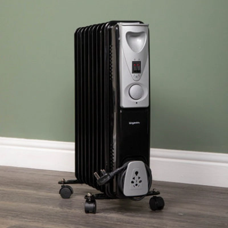 Image of Samuel Alexander 2000W 2Kw 9 Fin Slimline Black Oil Filled Radiator Heater With Adjustable Thermostat