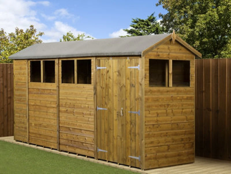 Image of Empire Sheds Empire Modular Apex 4X18 Dipped Treated Tongue And Groove Wooden Garden Shed Double Door & Windows (4' X 18' / 4ft X 18ft) (4X18)