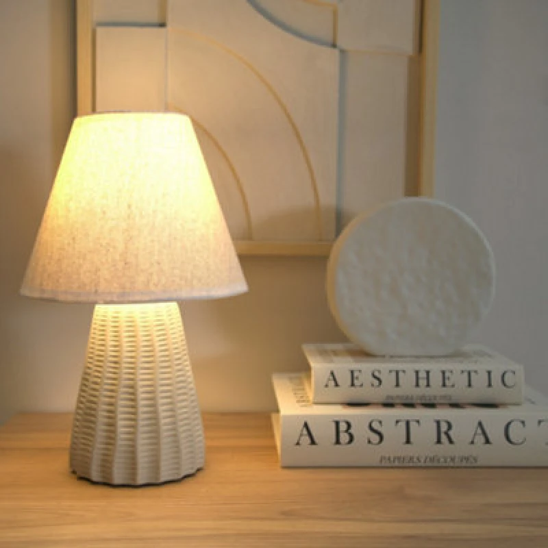 Image of ValueLights Saskia Natural Textured Ceramic Table Lamp with Tapered Lamp Shade and LED Bulb Cream unisex