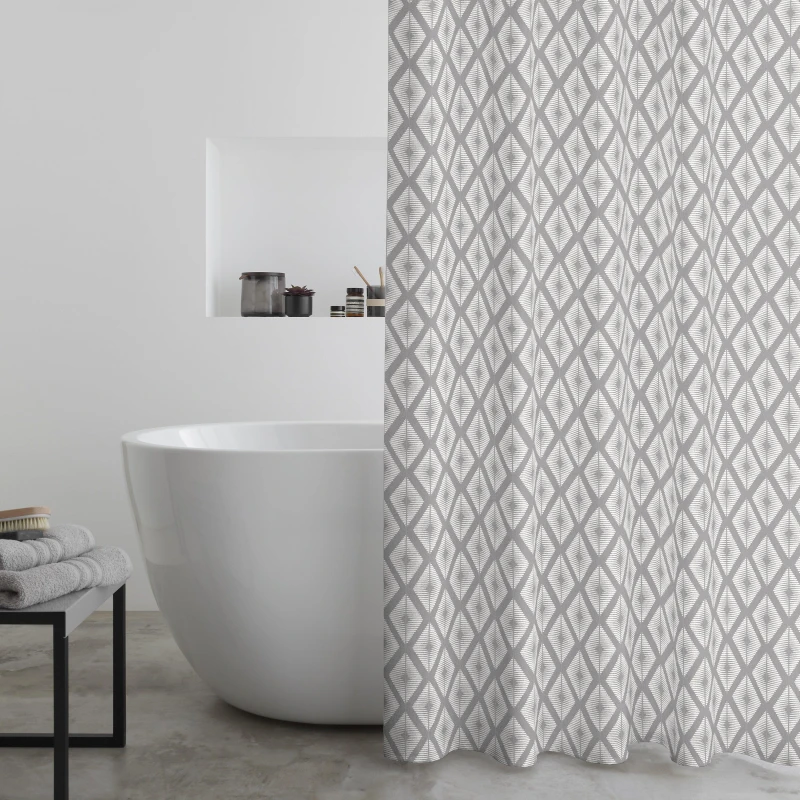 Image of Catherine Lansfield 'Aztec Diamond' Shower Curtain Panel Silver