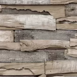 Grandeco Malay Planked Wood Effect Natural Wallpaper