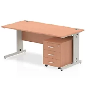 image of Dynamic Rectangular Straight Desk Beech MFC Cable Managed Cantilever Leg Silver Frame Impulse 1 x 3 Drawer Mobile Pedestal 1600 x 800 x 730mm