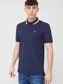 Image of Tommy Jeans Classics Tipped Stretch Short Sleeve Polo Shirt - Navy