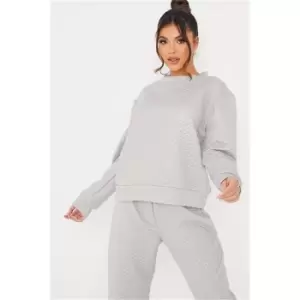 Image of I Saw It First Grey Wet-Look Quilted Sweater - Grey