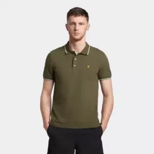 Mens Tipped Polo Shirt - Olive/White - XL