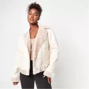 Missguided Faux Suede Aviator Jacket - Beige