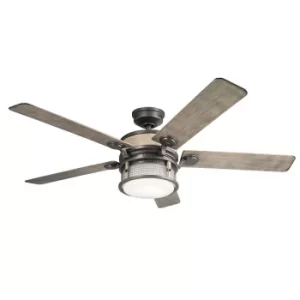 image of Kichler Ahrendale 5 Blade 152cm Ceiling Fan with LED Light Anvil Iron IP44 Remote Control