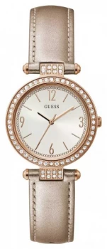 image of Guess Terrace Womens Nude Leather Strap Sunray Dial Watch