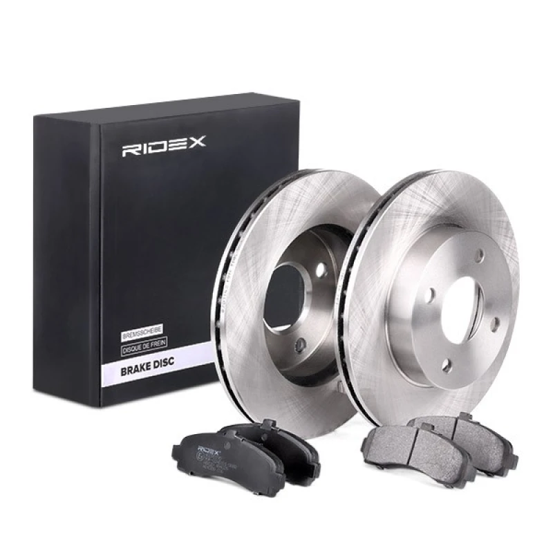 Image of RIDEX 3405B0261 Brake disc and pads set Front Axle, Brake Disc Type: Vented Brake Set,disc brakes (3405)