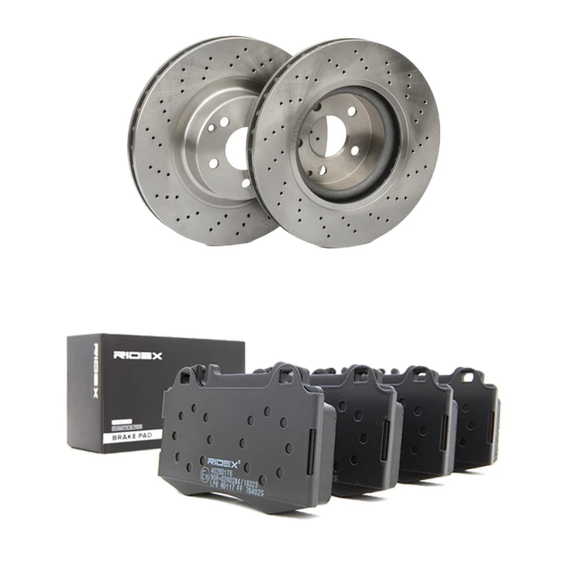 Image of RIDEX 3405B2752 Brake disc and pads set Front Axle, Brake Disc Type: perforated/vented Brake Set,disc brakes (3405)