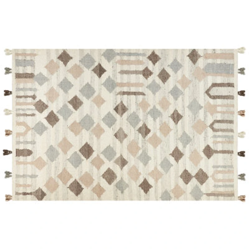 Image of Beliani Rug Kaghtsrashen Beige 200 X 300 Cm Wool Kilim